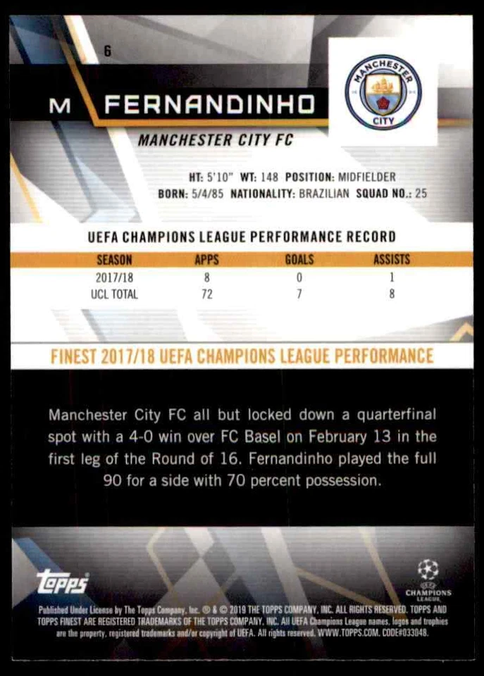 2018 Finest Uefa Champions League Fernandinho #6 - Image 2 of 2