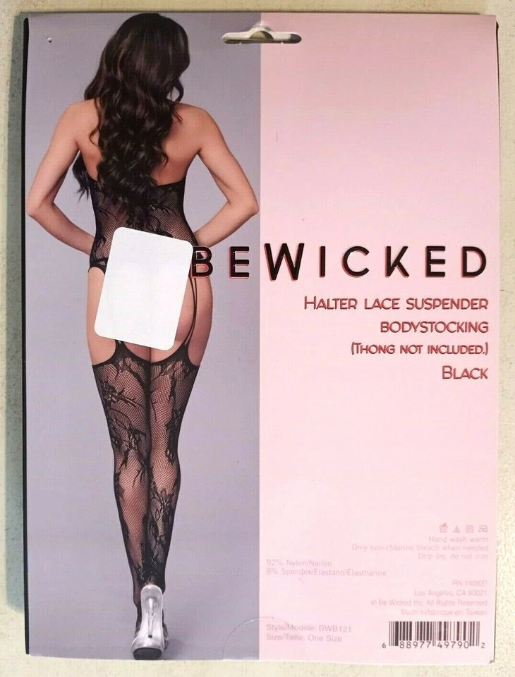 BeWicked! КРУЖЕВНЫЕ ПОДТЯЖКИ С БРЕТЕЛЬЮ ЧЕРЕЗ ШЕЮ чулки для тела, черные, один размер - Изображение 2 из 2