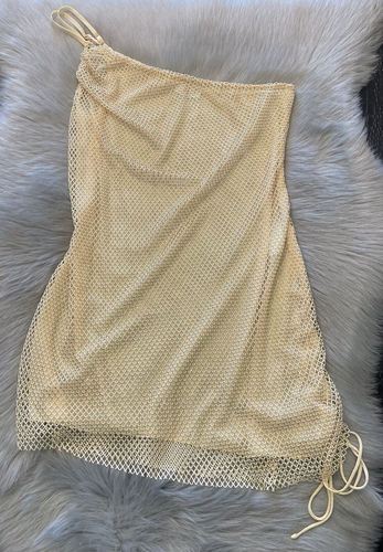 Oh Polly KYLIE Embellished Asymmetric Ultra Mini Dress Cover Gold Size 6 - Picture 7 of 17