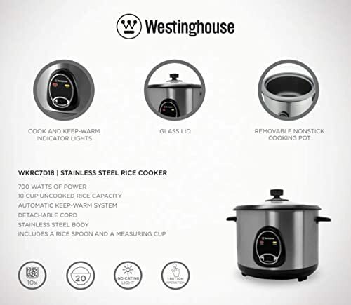 Westinghouse 220 Volt Rice Cooker 10 Cup-Keep Warm Function (Not For Use In USA) - Picture 5 of 5