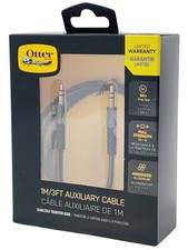 NEW OtterBox Rugged Braided Auxiliary Phone Cable 3.5mm Connectors 3' FT Black