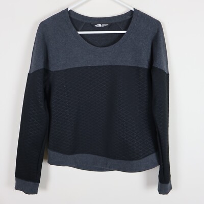 The North Face Sweatshirt Womens Small Black Gray Quilted Fleece Pullover