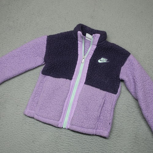 Nike Jacket Girls 6 30x16 Purple Full Zip Hooded Pockets Logo Fleece Lined