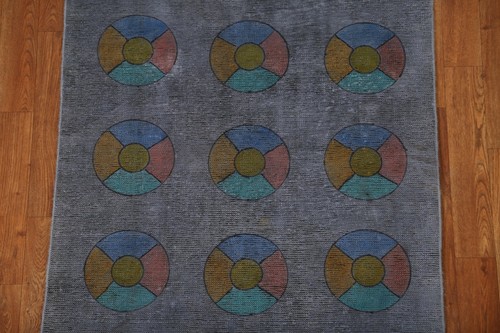 Circles Design Overdyed Distressed 3x6 Area Rug Wool Hand-knotted - Picture 4 of 12