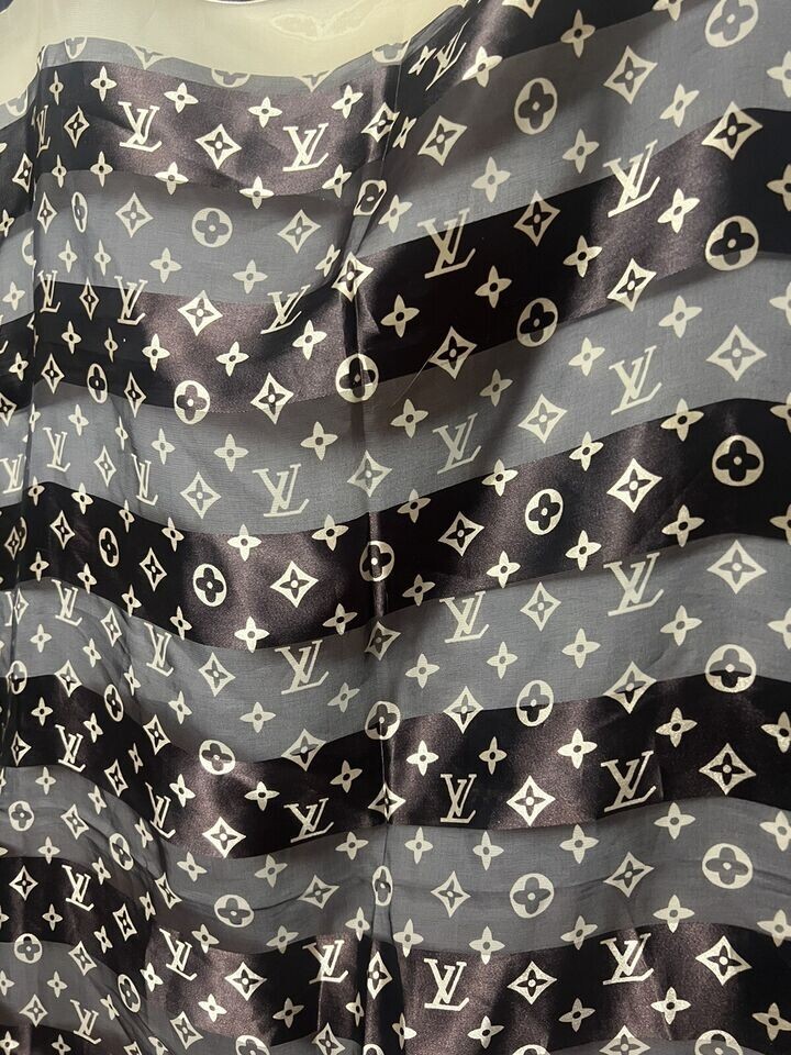 LUIS VUITTON Brown Beige Monogram Silk Scarf | eBay