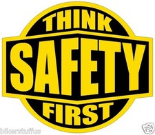THINK SAFETY FIRST HARD HAT STICKER YELLOW ON BLACK HELMET STICKER TOOLBOX 