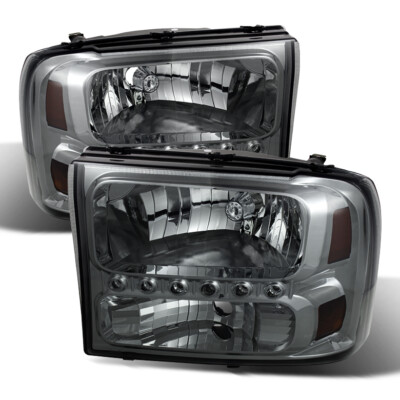 99-04 Ford F250 F350 Excursion Black Headlights 1pc Upgrade Super