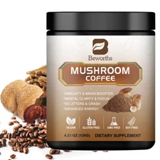 Beworths Mushroom Coffee Powder Organic Lion's Mane Reishi Boost Brain