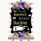 Gold & Purple Stripes Photobooth This Way Right Personalised Wedding Sign
