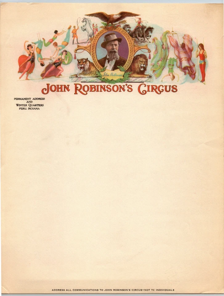 Sehr seltener John Robinsons Zirkus Briefkopf um 1928 Peru, Indiana - sehr guter Zustand - Bild 2 von 3