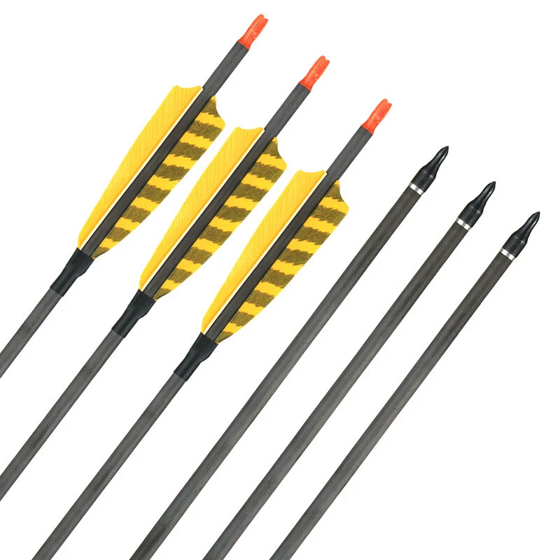 12pc 30" SP400 Carbon Arrows Feathers Tips Compound Recurve Bow Hunting Target - Image 2 of 4