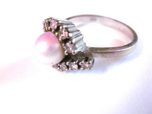 Anillo De Oro Blanco 585 Con Perla Y Diamantes, 5,75 g - Imagen 2 de 3