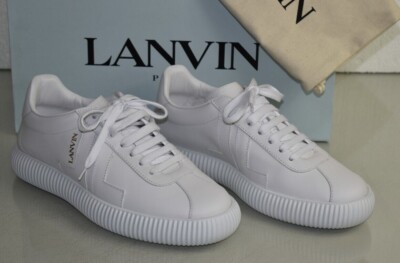 $590 NEW Lanvin GLEN LOW TOP SNEAKERS Leather White Lace Up Logo