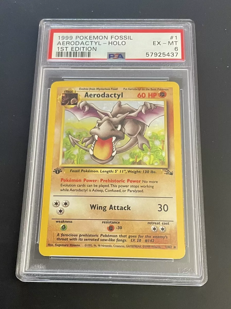 Pokémon 1st Edition Fossil Aerodactyl Holo 1/62 Rare Vintage