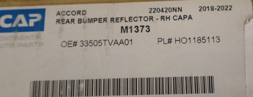 NEW For 2018-2022 Honda Accord Rear Bumper Reflector Passenger Side HO1185113 - Picture 4 of 5