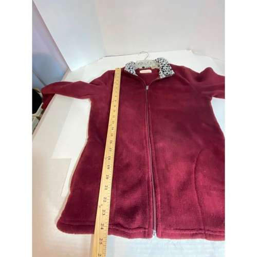 Chaqueta polar Stan Herman con cremallera borgoña con cuello estampado animal para mujer pequeña - Imagen 7 de 8