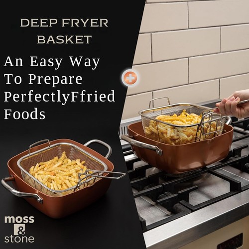 Moss & Stone Copper 5 Piece Set Chef Cookware, 9.5” Non Stick Pan, Deep Squar... - Picture 6 of 9