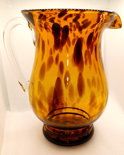 VTG AMBER BLOWN GLASS LEOPARD OVAL SPOTS DESIGNED PITCHER-10 1/4" TALL--2 QT. - Picture 5 of 9