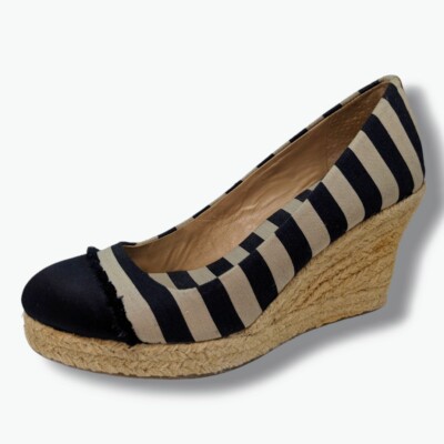 Crew Seville Canvas Satin Striped Espadrilles Wedges Women's Size 