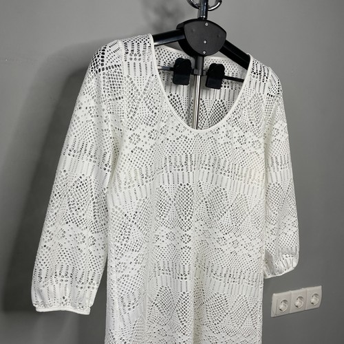 Ralph Lauren White Crochet Sheer Beach Cover-Up Dress Boho Tunic – Size L - Picture 6 of 15