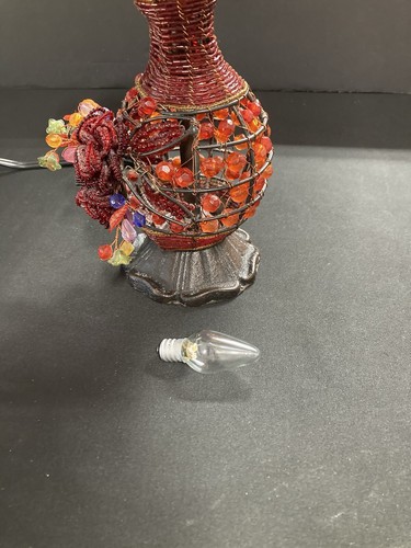 Vintage Victorian Turkish Style Lamp Hand Made With Multicolored Beads & Lace - Picture 13 of 16