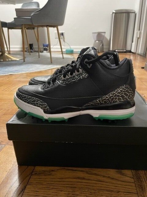 Jordan 3 Golf Green Glow Spikes Size 9 AJ3783-001 Nike Black Jordan 3 Golf Green Glow Spikes Size 9 AJ3783-001 Nike Black