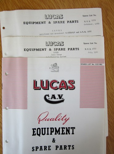 LUCAS & CAV 1960 Spare Parts List for Rover Cars & L/Rover - Picture 2 of 2