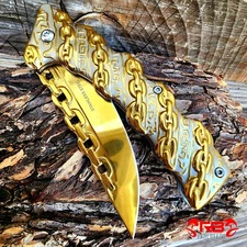 8" GOLD CHAIN SPRING OPEN ASSISTED TACTICAL FOLDING POCKET KNIFE EDC Blade