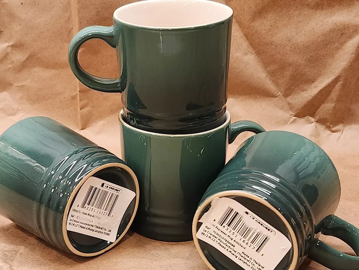 Le Creuset Set of 4 Mini Espresso Mugs Artichaut 100ml 3.5oz Cups NWT