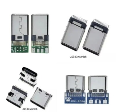 USB 3.1 Type-C Female Male Anschluss 12 24 6 PIN Buchse Connector PCB Board Side
