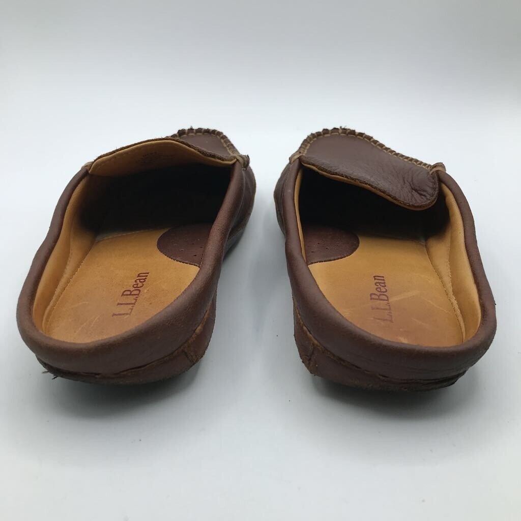 LL Bean Mens Slippers Solid Brown Leather Slip On Moc Toe Whip Stitched 9 M eBay