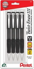 Pentel Twist-Erase III Mechanical Pencil, (0.5mm), Black Barrel, Pack of 4
