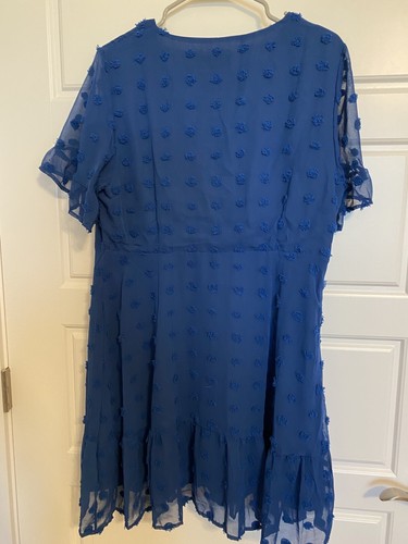 ROYLAMP Women's Swiss Dot Dress V-Neck Ruffle Short Sleeve Summer Casual L Blue - Picture 9 of 11