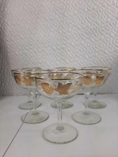 Vintage Libbey Gold Maple Autumn Leaf Champagne Glasses Set of 6