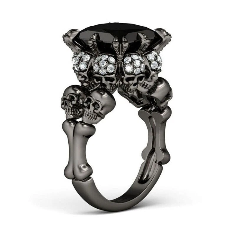ANILLO MUJER CORTE PRINCESA CIRCONITA CALAVERA VAMPIRO DEMONIO CHAPADO EN RODIO NEGRO Foto 3 de 4