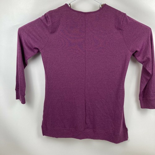 Denim & CO. Women's purple Med Top Tunic Long Sleeve Pullover Sweatshirt V-Neck - Picture 3 of 6