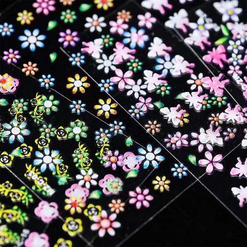 30 Sheets Flower Nail Art Stickers 3D Self-Adhesive Colorful Floral Nail Decals - Picture 5 of 10