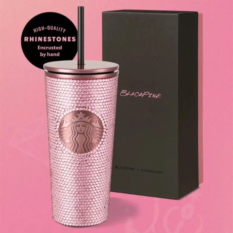 Starbucks Blackpink mug Straw cup Stainless steel cup diamond cup 16oz  Tumbler