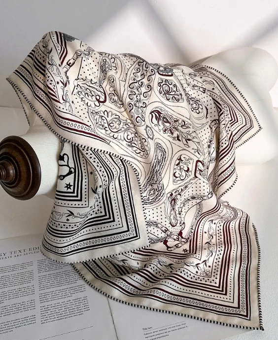 70% Cashmere 30% Silk 26'' Bandanna Shawl Scarf sailor Print Neckerchief Wrap