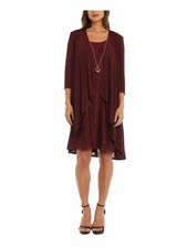 R&M RICHARDS Womens Burgundy Above The Knee Hi-Lo Dress Petites 4P