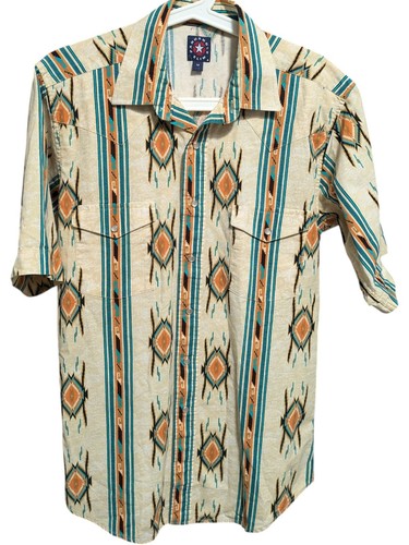 Panhandle Slim Western Pearl Snap Aztec Shirt Double Front Pocket Medium