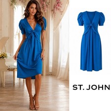 NEW St. John Wool Blue Puff Sleeve Sheath Dress Size 10