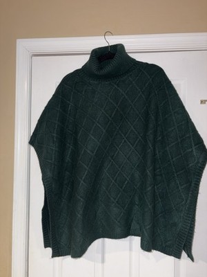 LOFT Diamond Knit Mock Neck Pullover Sweater Green Acrylic M/L