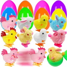 Jumbo 4" Easter Eggs Filled Wind-up Toys, 8 Pack Colorful Wind Up Jumping Bun...