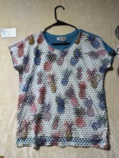 Anis.A Womens Blue Pineapples Print Top Shirt Sz M