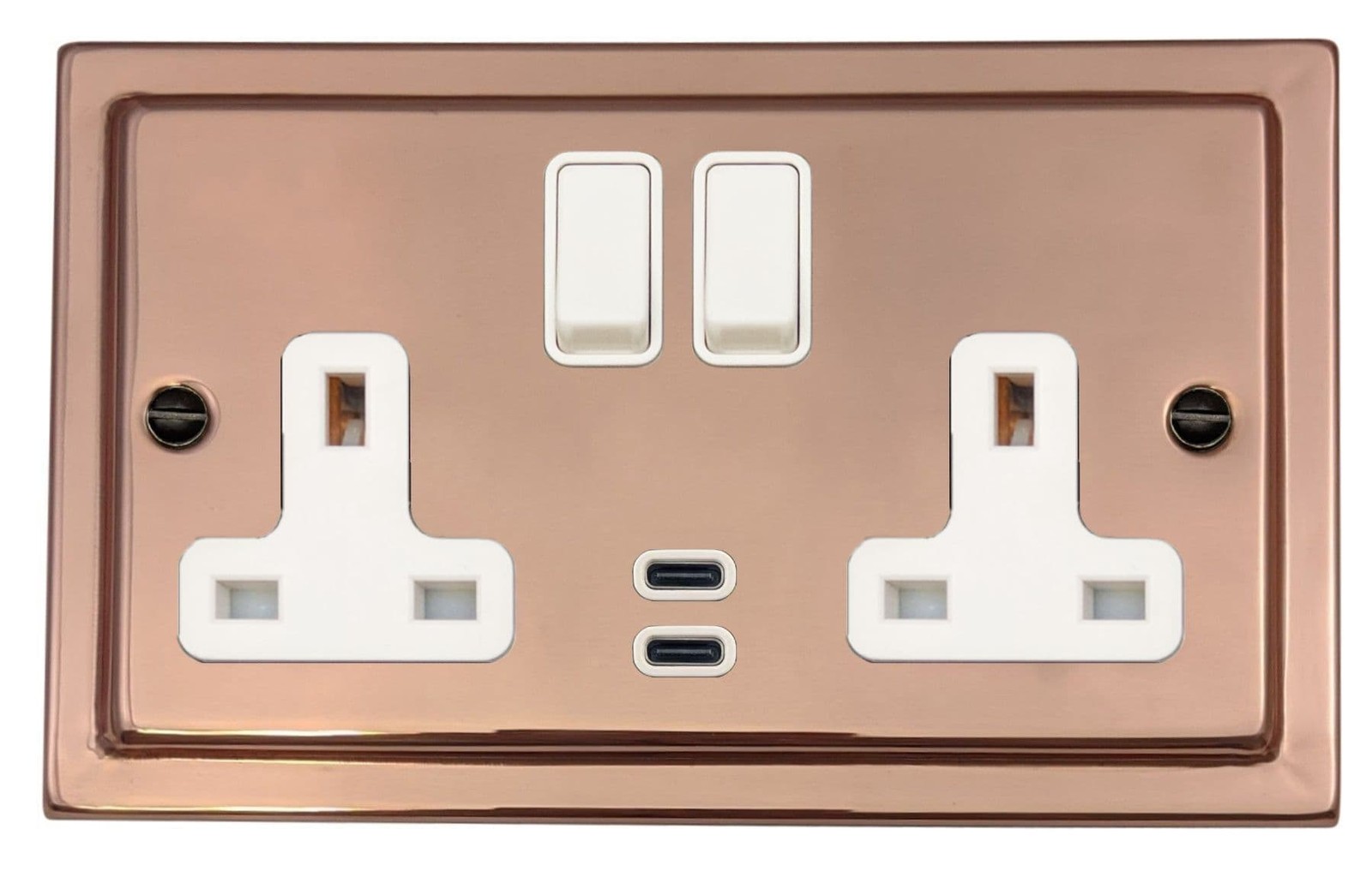 G&H TBC913W Trimline Plate Bright Copper Double 13A Plug Socket Dual 4.2A USB C