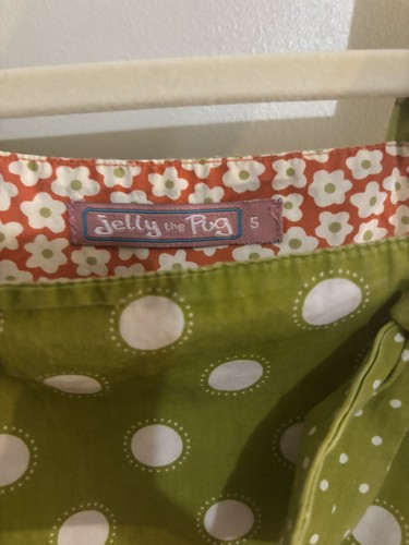 Niñas Talla 5 Jelly The Pug Vestido Naranja Verde Lunares Solero Correas en Niveles - Imagen 3 de 9