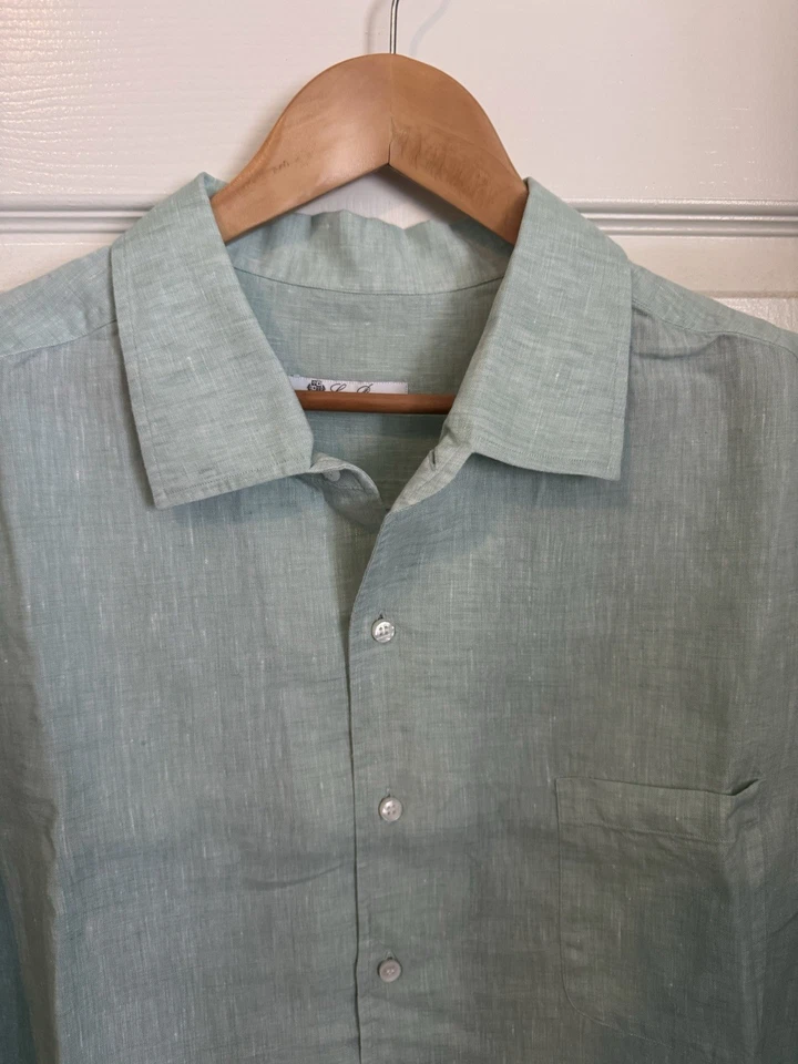 Loro Piana Andre Linen Long Sleeve Button Shirt Pastel Green Mens Size XXXL - Image 3 of 4