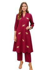 Women's Cotton Blend Floral with Pant Kurta Ethnic Set