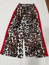 Leopard Print Wide Leg Pants Women's Red Side Stripe Pull On Palazzo Size M